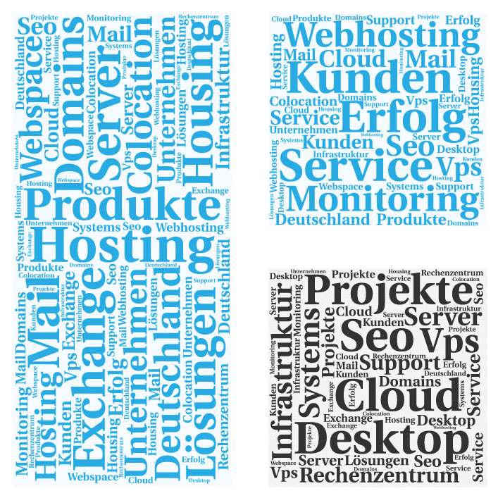 Hosting Base Word Cloud — Hosting, Server, Domains, Cloud, VPS, Webhosting, Monitoring und mehr